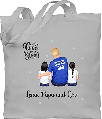 Geschenk mit Namen personalisiert by Shirtracer - Baumwolltasche - zum Vatertag - Super Papa zwei Kinder I Bester Papa Geschenk Geburtstag