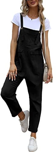 Sukany Women's Summer Baggy Cotton Linen Overalls Loose Jumpsuits Casual Harem Pants Black L