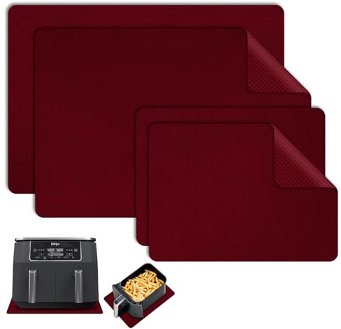 Daily Treasures 4Pcs Felt Heat Resistant Mat for Air Fryer,44×30cm & 22×30cm Non Slip Heat Resistant Stove Mat,Kitchen Countertop Protector(Red)
