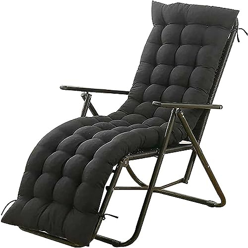 RUYICZB Liegenauflage, Auflage Gartenliege Auflagen Für Deckchair, Bequeme Polsterauflage Für Sonnenliege, Liegestuhl Kissen Terrassenstühle Mit Hoher Rückenlehne Mit Krawatten,Schwarz,150x48cm