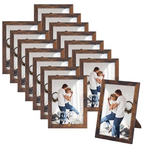 HORLIMER 15er Bilderrahmen Set 13x18 cm, Braun Bilderrahmen mit Holzmaserung, Fotorahmen Collage für 18x13 Fotos und Bilder, Wand- oder Tischaufstellung