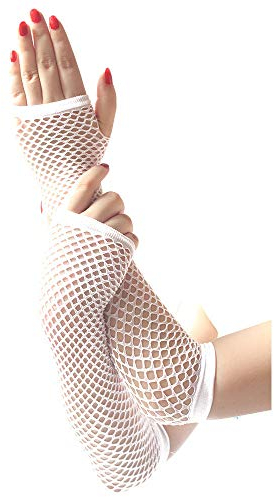 Spitze Hohe Handschuhe Neon Elastizität reizvolle Pfau Kostüm Damen (White, One Size)