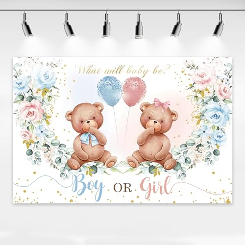 Gender Reveal Hintergrund Banner Boy or Girl Banner Hintergründe Dekoration Rosa und Blau Überraschung Banner Geschlecht Enthüllen mit Ballon Füße Babyparty Fotografie Hintergrund 150×100cm