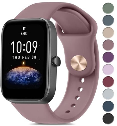 Cinturino per Amazfit Bip/Bip 3 /Bip 3 Pro Smartwatch, Largo 20 mm Cinturini in Silicone Originale Compatibile con Amazfit Bip S/Bip Lite/Bip U Pro Donna Uomo, Fumo Viola