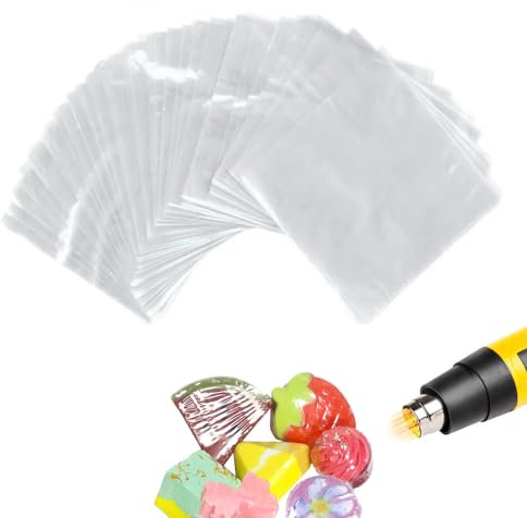 100Pcs POF Schrumpffolie Taschen 15x15cm Klar Hitze Schrumpffolie Wrap für hausgemachte DIY Verpackung Seife Badebombe Kerze
