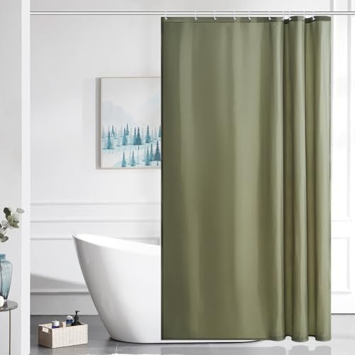 Furlinic Duschvorhang Textil Anti-schimmel Wasserdicht Waschbar Badvorhang aus Polyester Stoff Salbei Grün 120x200cm mit 8 Duschvorhangringen.
