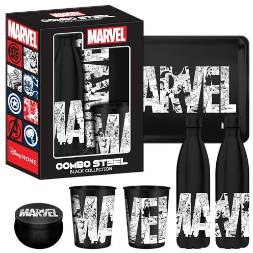 Homadict – Coffret Cadeau Marvel - Bouteille Isotherme + Plateau Métal + Petite Boîte Métal + Gobelet Métal – Licence Officielle Marvel
