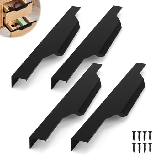 AMONENZ 4 Piezas Tirador Puerta Corredera, Tiradores Negros, 30cm Oculto Tiradores para Cajones, Tiradores de Cocina, con 8 Tornillos, para Cajones, Armarios, Puertas de Cocina