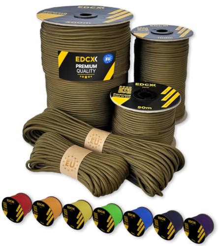 EdcX Paracord 4 mm, 35+ Volltonfarben (10 m, 15 m, 30 m, 50 m, 100 m, 300 m) | Ideal zum Basteln, Camping, Outdoor | 100% Nylonseil 4 mm| Taktische Schnur 550 Typ III (Bronze, 10 m)
