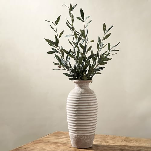 Emotional geerdete Vase, Vaseking große rustikale Keramikvase, 36,6 cm, minimalistische Gewinde, dekorative Bauernhaus-Vasen für Heimdekoration, Wohnzimmer, Eingangsbereich, Tischdekoration, Khaki