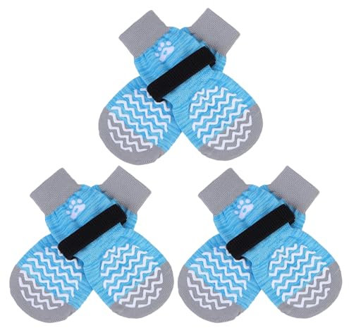 PUPTECK 3 Paar Anti Rutsch Hundesocken für Innenbereich - Hundeschuhe Pfotenschutz Sommer gegen hitze Winter Socken Schutz, Outdoor Traktions Kontrolle Stiefel für Hunde auf Hartholzboden Blue m