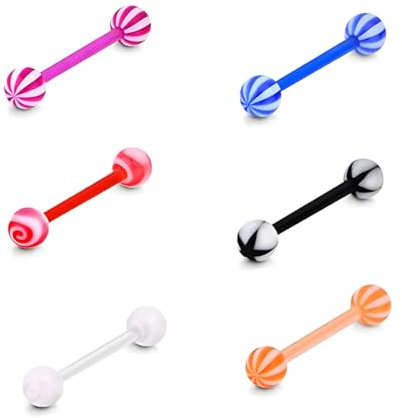 LuLiyLdJ 6er-Pack Zungenpiercing-Brustwarzenpiercing-Set, 16 mm Flexibler Zungenpiercing-Stab aus Kunststoff, Zungenpiercing, Langhantel-Zungenpiercing