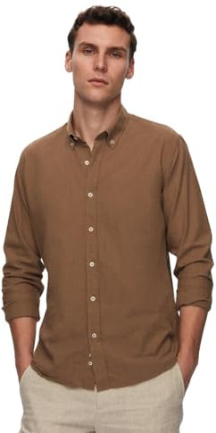 D'S DAMAT Leinenoptik Hemd Herren Langarm Slim Fit, 100% Baumwolle Atmungsaktiv Freizeithemd Herren, Leichte Kleidung Herren, Schickes Männer Hemd, Sommer Shirt, 6 Farboptionen, S M L XL X | Braun - l
