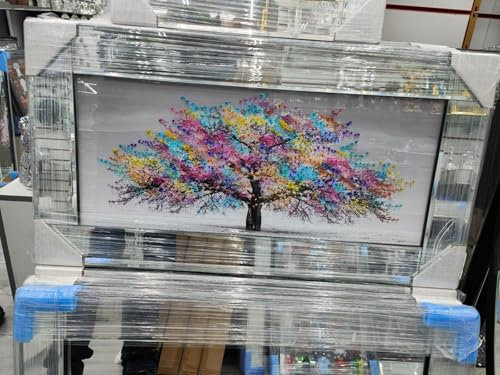Biznest Blossom Tree Picture 3D Glitter Liquid Art Mirrored Frame Wall Art 85x45cm (Multi)