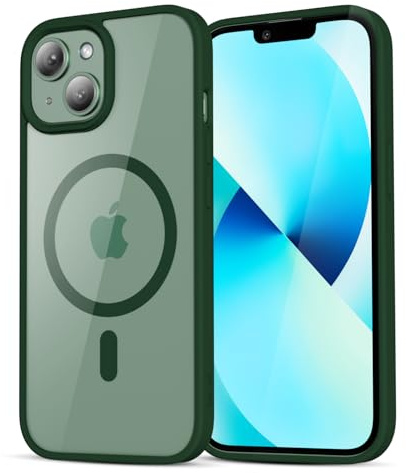 LoeoeL for iPhone 13 Mini/ 12 Mini Case Clear Mag Safe, Ultra Thin Slim Cover Magnetic Compatible with Magsafe Phone Case for Women Men Girl, Cute Soft Silicone & Transparent Hard Plastic, Dark Green
