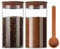 Vorratsdosen Glas mit Holz Deckel 2er Set, 1100ml Luftdicht Vorratsgläser mit Deckel und Schaufel für die Lagerung Kaffeebohnen, Weite Mund Vorratsglas für Kaffee Bar Veranstalter, Küchen Müsli