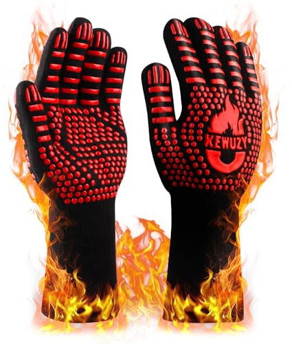 KEWUZY Gants de Barbecue Gants de Four, Résistant à la Chaleur jusqu'à 800 ° C, Gants de Cuisson en Silicone, avec Silicone Antidérapant, Lavable, pour Cuisine Barbecue BBQ Cuisson (L/XL Rouge)
