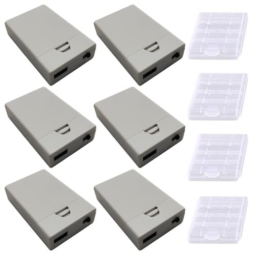 GTIWUNG 6 Piezas 3x1.5V AA Caja de Soporte de Batería Blanco,Enchufe Hembra USB,4.5V AA Caja de Almacenamiento de Batería con Enchufe de Hembra USB,con 4 Piezas Caja de Batería de Plástico