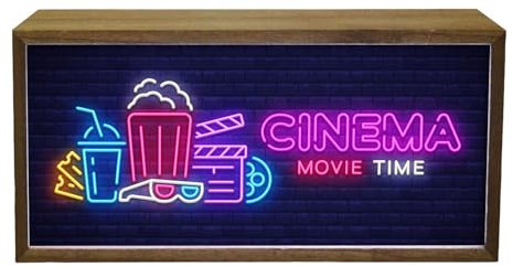 Light Box Home Cinema Movie Time | Neon Effect Illuminated Light Up LED Room Sign | Theatre Lounge Film Room Décor | Movie Night Fan Bright Display | Portable Lighting