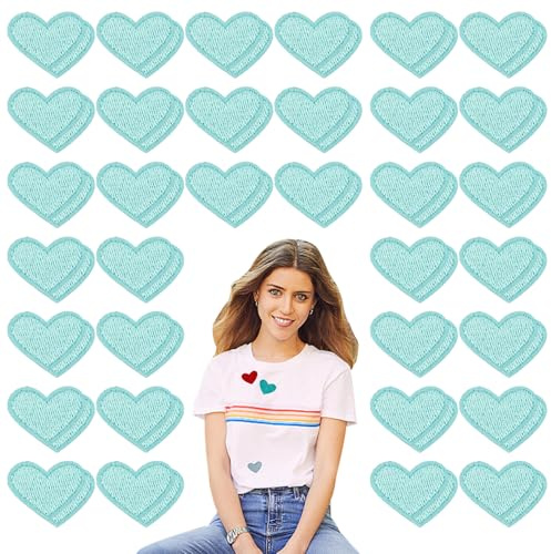 Herz Aufnäher zum Aufbügeln, 50 Stück Bestickte Aufnäher zum Aufnähen oder Aufbügeln, Applikation für Kleidung, Hosen, Hüte, Jeans(Grün)