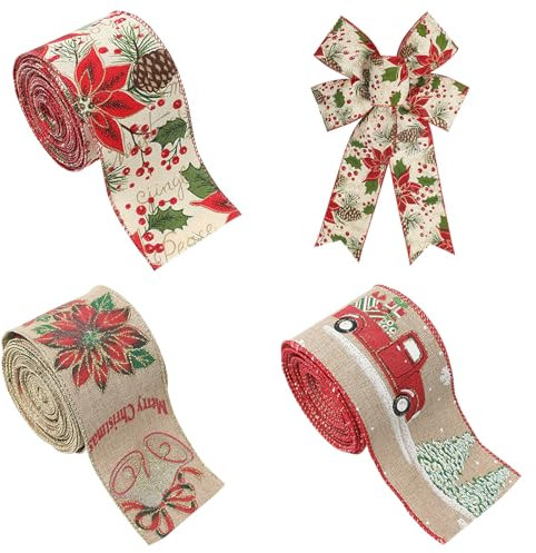 GmeDhc Juego de 3 paquetes de regalo, cinta de raso para Navidad, cinta de Navidad vintage para envolver regalos