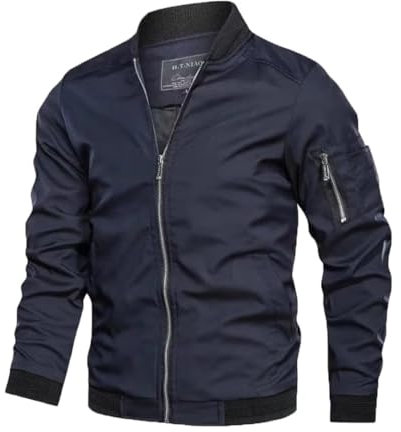 Jinsha Uomo Primavera-Autunno Casual Bomber Leggero Jacket Classica Cotone Softshell Cappotto Sottile Sportiva All'Aperto Collo da Baseball Estivo Giacca Militare Comodo Varsity Giubbotto Blu L
