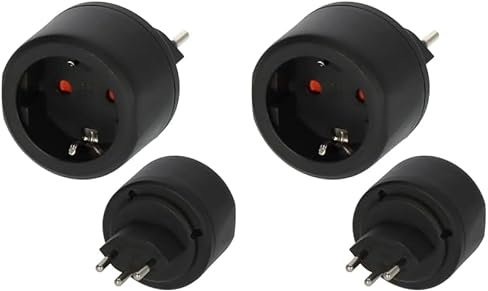 Brennenstuhl Reisestecker/Reiseadapter (Reise-Steckdosenadapter zum Anschluss elektrischer Geräte mit Schutzkontakt Stecksystem in Ländern mit Schweizer Stecksystem) schwarz (Packung mit 2)