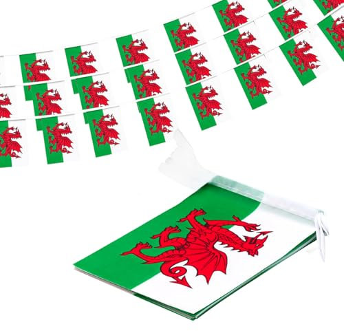 Wales Flaggen-Wimpelkette, Walisisch Flagge, Banner für Unabhängigkeitstag, Sport, Bars, Party-Dekorationen, Wimpelkette, 10 m, 30 Flaggen