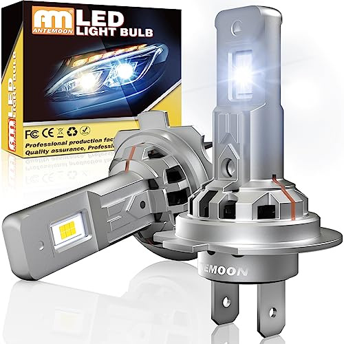 ANTEMOON H7 LED Headlight Bulb, 90W 18000LM Super Bright 6000K White H7 Headlight Bulb Mini Size 12V 24V Car Conversion Kit Halogen Replacement with Fan CSP Chips Plug and Play, Pack of 2