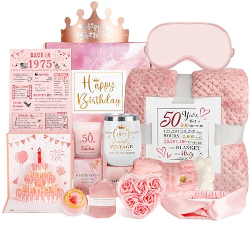 Geschenke zum 50. Geburtstag für Frauen, Pflegepaket Gute Besserung, Geschenke für 50 Jahre alte Frau, 1975 Geburtstagsbox, entspannendes Spa-Set mit Becher, Decke, Poster für sie, Mutter, Ehefrau,