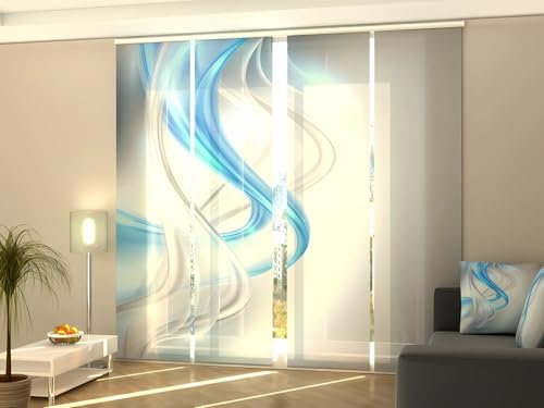 Wellmira Rideaux à panneaux coulissants modernes, design abstraction harmonieuse bleu et gris, panneaux japonais
