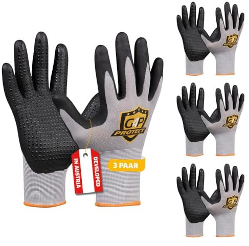 G4P Multi Flex Touch - Arbeitshandschuhe mit Touchscreen-Funktion, 3 Paar, Nitril-Mikroschaum Handschuhe für Montage & Präzisionsarbeit, Gr. L (Gr. 9), Farbe: Grau/Schwarz