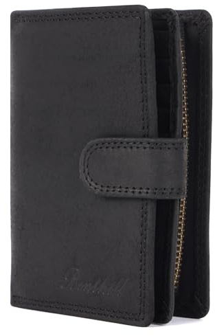 Benthill Portemonnaie Echt-Leder | Damen Geldbeutel mit RFID Schutz | Frauen Geldbörse Leder | Vintage Damenbörse inkl. Geschenkbox, Farbe:Black (H)