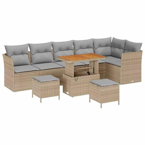 vidaXL Garten-Sofa-Set 9 pcs Beige Poly-Rattan, Garten und Terrasse, modernes Outdoor-Sofa-Set, strapazierfähiges Rattan-Möbel, wetterfeste Sitzgruppe, Lounge und Deko