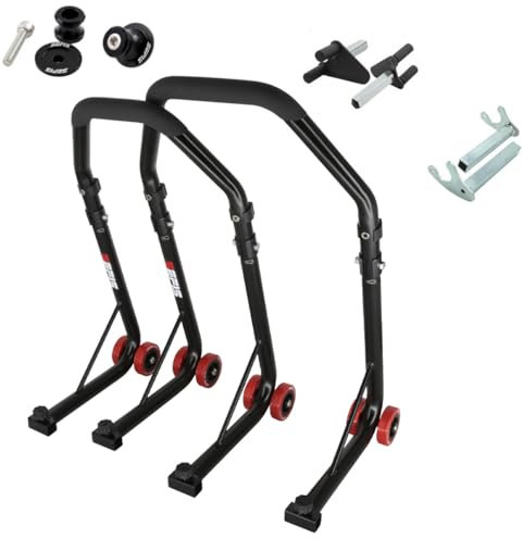 SEFIS D18 Motorradständer Set M8 Prismabuchsen Vorder- und Hinterrad Motorradheber Serviceständer Front und Heck Motorrad montageständer ständer (Schwarz, für Kawasaki Z900 2025)