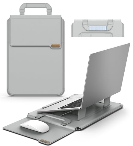 Nillkin 13-16'' Laptop Sleeve with 2 Angles Stand & Mouse Pad, Multi-Function Slim Lightweight Laptop Case with Handle, 360° Protection for MacBook/Samsung/HP/Surface/Chromebook/Dell 13-16'', Gray