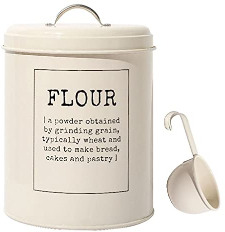 HouseVibe Vintage Rice Flour Storage Tin Jar 5L Container with Sealed Lid and Spoon for Kitchen Pantry Organization