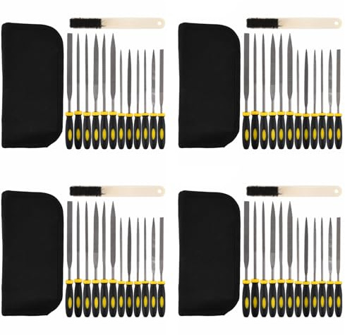 Juego de 48 limas de aguja, herramientas de lima para carpintería con cepillo, lima de metal en plano, redondo y triangular con bolsa con cremallera para manualidades, metal, carpintería