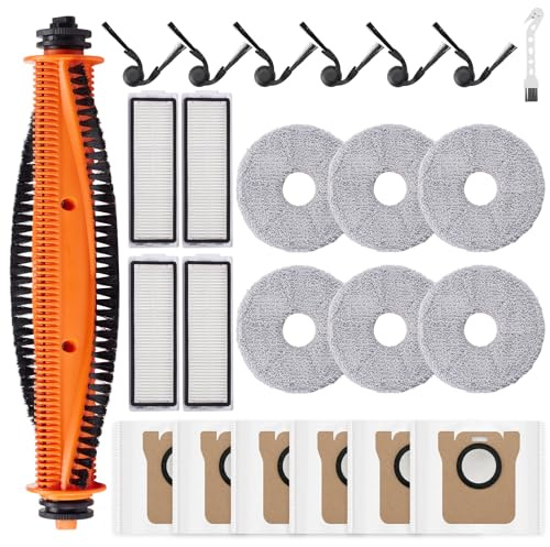 Juego de 24 accesorios para robot aspirador Xiaomi Robot Vacuum 5/5 Pro, piezas de repuesto con 1 cepillo principal antienredos, 6 almohadillas de limpieza, 6 bolsas de polvo, 4 filtros, 6 cepillos