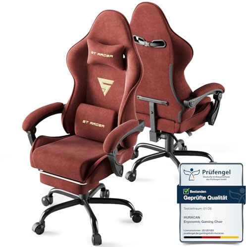 Huracan Sedia da Gaming Ergonomica, Gamer chair Con Cuscino Lombare + Poggiatesta, Poltrona da gaming Regolabile In Altezza, Sedia Gamer Schienale Inclinabile, Poggiapiedi Incluso, Rosso