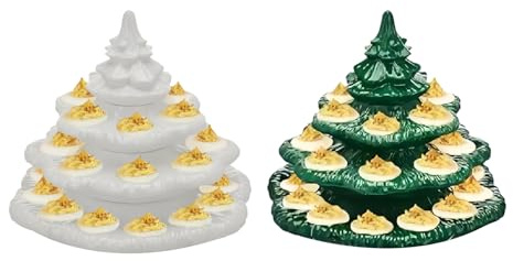 2 soportes para huevos rellenos de árbol de Navidad, plato de huevos rellenos de 3 niveles, soporte para aperitivos de 26 agujeros, platos de servir reutilizables, soportes en forma de planta verde