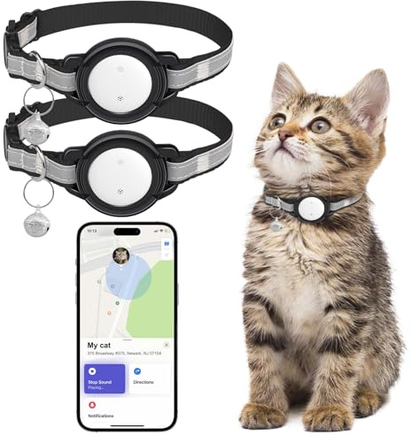 JIARUI Katze Tracker Halsband - Katzentracker Klein Ohne ABO (nur IOS) - Kompatibel mit App Find My - Reflektierendes SmartTag GPS Katzenhalsband - Tracking Standort von Haustieren (2 Pack)