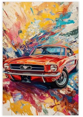 BMIQWAHG Mustang Poster (4) Leinwandposter Wandkunst Dekor Druck Bild Gemälde für Wohnzimmer Schlafzimmer Dekoration 30 x 45 cm