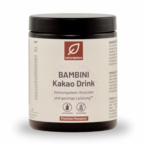 naturalplace® BAMBINI Kakao Drink mit Vitalpilz Hericium, Magnesium, Vitamin C und B-Vitaminen, Koffein- und Zuckerfrei, 30 Portionen