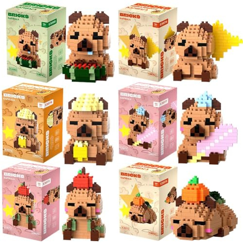 FCXVXCL Capybara Bausteine, 6PCS Capybara Mini Baustein Building Blocks Sets DIY Building Blocks 3D Mini Puzzle Cartoon Micro Buildings Blöcke Anime Block Figuren Geschenke für Geburtstag