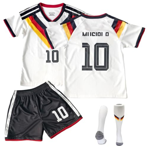 COQOYO Fussball Trikot Kinder Set, WM 2026 Heim Nummer 10 Fußballtrikot für Jungen & Mädchen von 6-13 Jahren, Atmungsaktives Schnelltrocknendes Fußball-Trainingstrikot mit Kurzarm Shorts Socken, Weiß
