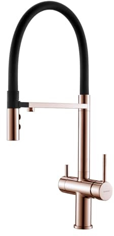 FCXWEVR 3-Way Kitchen Faucet with Drinking Water Filter Brushed Rose Gold Sink Mixer Tap Dual Handle Design Ideal for Home and Restaurant Use Stylish and Functional