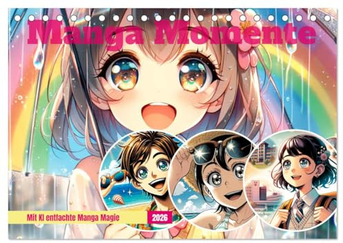 Manga Momente - Mit KI entfachte Manga Magie (Tischkalender 2026 DIN A5 quer), CALVENDO Monatskalender: Manga Fantasien durch KI neu erwacht (CALVENDO Spass)
