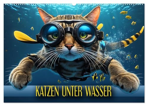 Katzen unter Wasser (Wandkalender 2026 DIN A2 quer), CALVENDO Monatskalender: Amüsante Bilder tauchender Samtpfoten verschiedener Rassen in einer traumhaften Unterwasserwelt (CALVENDO Tiere)