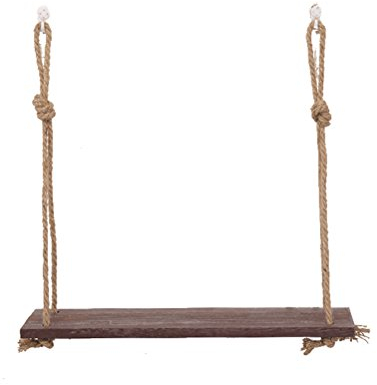 VORCOOL Holz Regal Wandregal mit Seil Hängeregal Schweberegale für Blumentopf Bilderrahmen Bücher (Dunkelbraun)